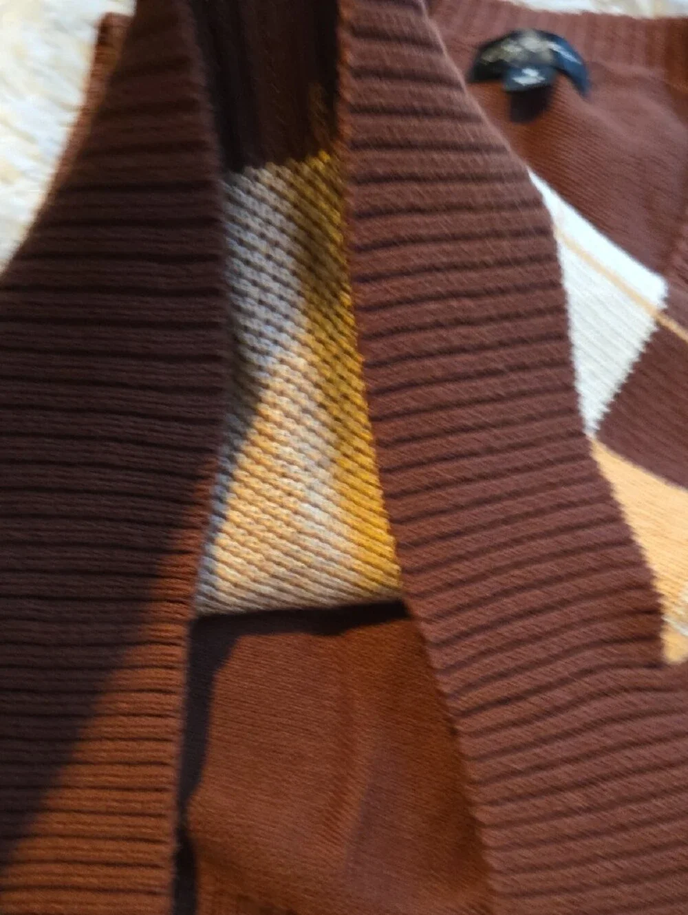 Say What? Brown Argyle Knit Vest with Cream & Tan Diamonds